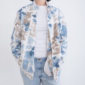 Alfred Dunner White Blue Floral Fleece Outdoor Zip Up Sweater Xl